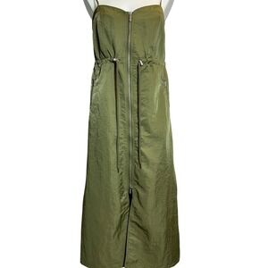 Future Collective Women's XL Olive Green Nylon Zip Front Mini A Line Slit Dress